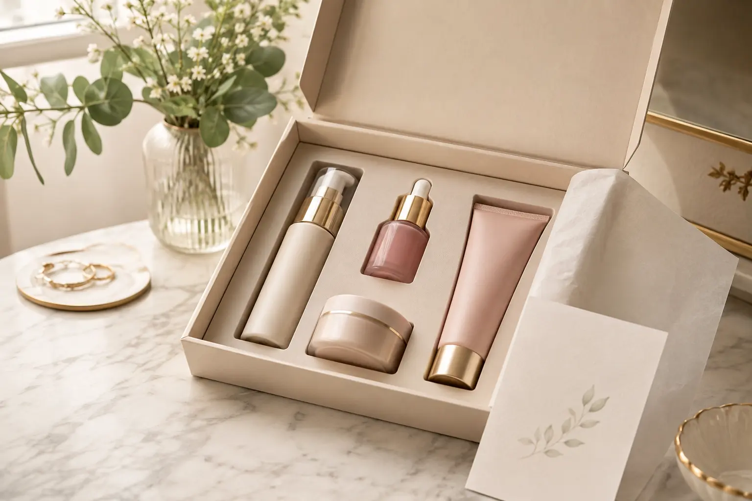 Custom skincare gift box with fitted insert and premium unboxing presentation
